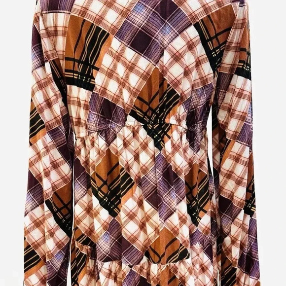 NWT SO GOODS FOR LIFE Junior Long Sleeve Pullover Plaid Brown V-Neck Dress Large - Picture 4 of 12